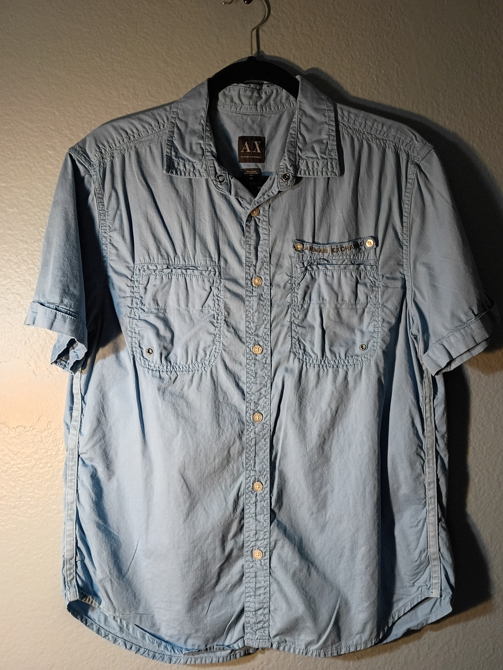 A/X Armani Exchange Light Blue Short Sleeve Button-Up Shirt